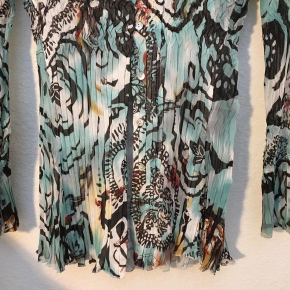 Alberto Makali Crinkle Crepe Long Sleeve Designer Top Blouse Shirt - Picture 3 of 7